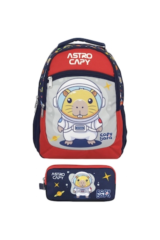 Capybara Erkek Çocuk İlkokul Sırt Çantası Ve İki Gözlü Kalemlik Seti - Lacivert/kırmızı Setcpb5227c Çok Renkli