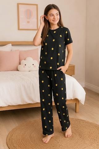 Modanino Kız Çocuk Milan Kumaş Pijama Takımı 8-16 Yaş 12700hc Siyah