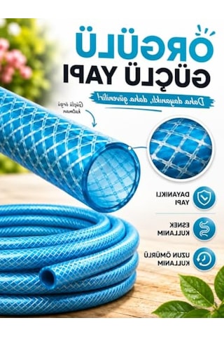 25 Metre Uzunluğunda 1/2" Örgülü Bahçe Sulama Hortumu, Dayanıklı Yeşil