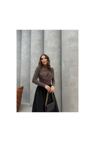 Unika Boutique Büzgülü Bluz kahverengi