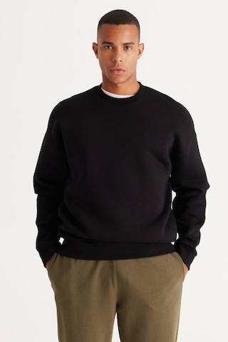 AC&Co / Altınyıldız Classics Erkek Sıyah Oversize Fit Bol Kesim Pamuklu İçi Polarlı Bisiklet Yaka Sweatshirt Siyah