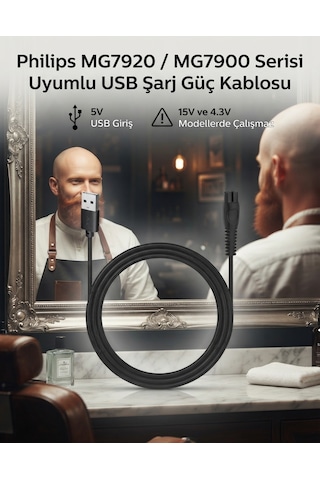 Philips Mg7920 / Mg7900 Serisi Uyumlu Usb Şarj Kablosu - Tıraş Makinesi Güç Kablosu