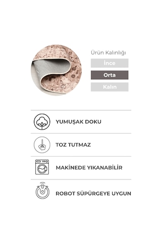 Lexus Kahve Çiçek Desen Premium Halı & Yolluk Özel Kaymaz Tabanlı Yıkanabilir Tozumaz Modern Bej