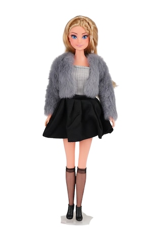 Good Girl 30 Cm Kürklü Ceketli Ve Çizmeli Moda Bebeği - Şık Aksesuarlı Manken Oyuncak Bebek Gri Siyah