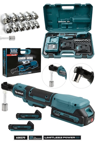 Assur ASR270 21V Akülü Darbeli Cırcır Kolu 3/8" Profesyonel Somun Sıkma Sökme Mavi