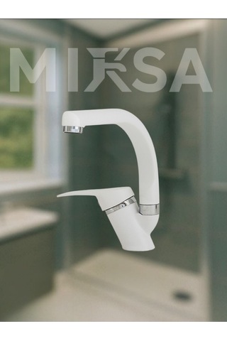 Beyaz-krom Balıksırtı Banyo Lavabo Bataryası, Musluğu, Çift Su Girişli