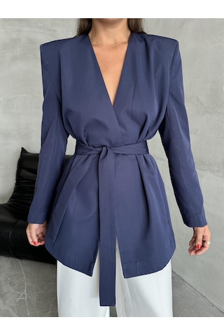 Lacivert Elegant Kuşaklı Ceket Lacivert