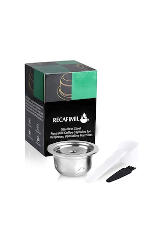 Reedark Güncelenebilir 304 Paslanmaz Çelik Kahve Kapsülü Seti Kaşık+fırça , 12.5g Dolum, 150ml Krema, Nespresso Vertuoline Gca1/delonghi Env135/env150/vertuoplus Bnv450wht1buc1 Uyumlu, Tip B Gümüş