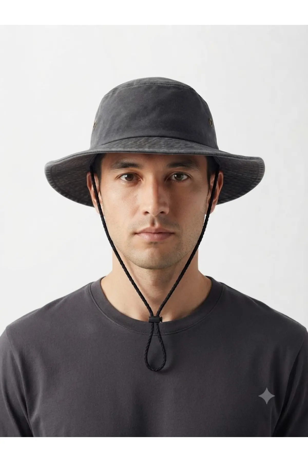 Fonem Premium Pamuk Yıkamalı Safari Şapka - Çene Askılı, Geniş Kenarlı Outdoor Ve Kamp Şapkası Füme