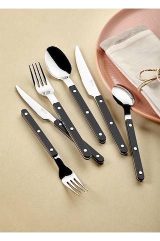 The Mia Comida Çatal Kaşık Bıçak Takımı Siyah 24 Parça