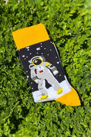 Lousocks Unisex Sağlı Sollu Astronot Temalı Soket Çorap Siyah