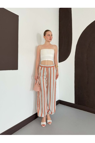Verymoda Çizgili Salaş Pantolon D3094 Kiremit