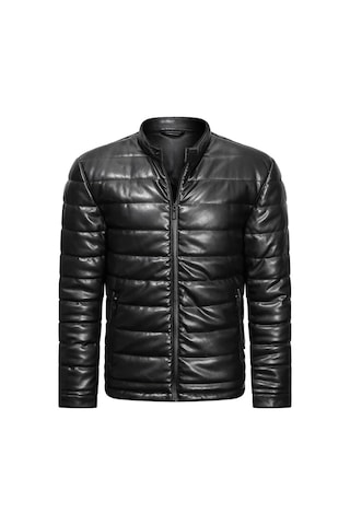 Düz Şişme Mont Hakiki Kuzu Derisi Siyah