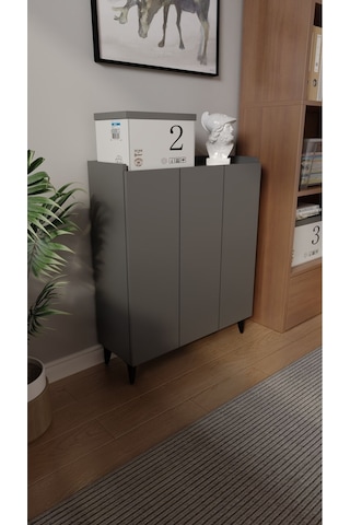 İliana 3 Kapaklı 4 Raflı Çok Amaçlı Dolap, Banyo Dolabı, Mutfak Dolabı Antrasit