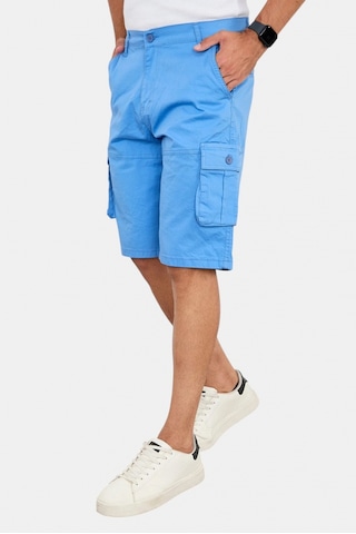 Deepsea Erkek Mavi Likralı Gabardin Modern Fit Kargo Kapri Şort Çok Cepli Yazlık Rahat Kesim Şort 2002014
