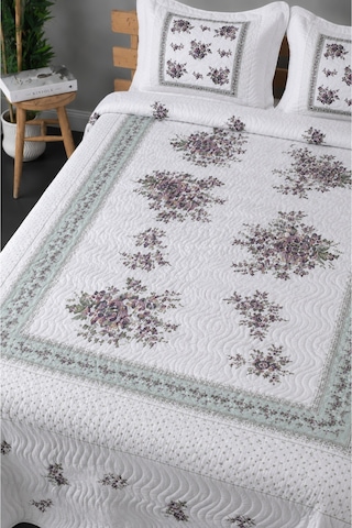 Gündelik Çeyizlik Hediyelik Kapitone Desenli Çift Kişilik / Battal Boy Yatak Örtüsü Takımı Seti 250x260 Örtü 50x70 2 Adet Yastık Kılıfı Flower Lila