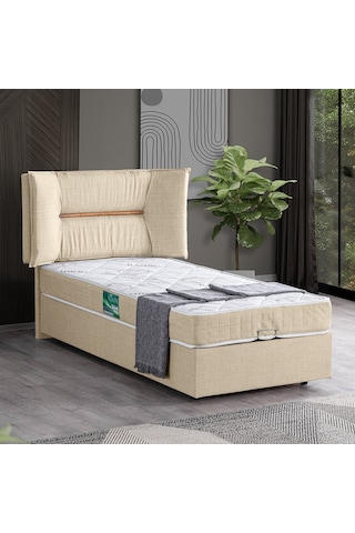 Setaymobilya Baza, Lizbon Tek Kişilik Baza + Başlık + Comfort Yatak, Krem