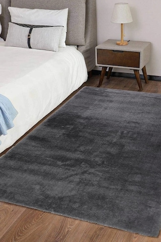 Raschel Carpet Koyu Gri Lüks Raschel Kaymaz Taban Peluş Halı Yolluk Koyu Gri