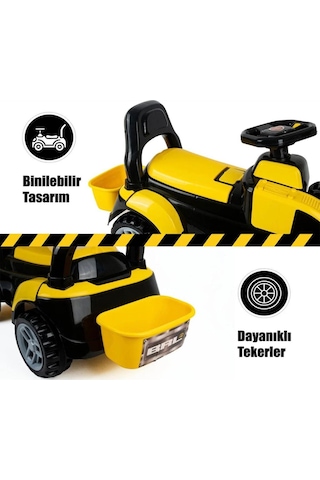 Bin Git Kepçe Binilebilir Manuel Kontrol Edilebilir Kepçeli 12 Parça Stickerlı Oyuncak İnşaat Aracı Çok Renkli