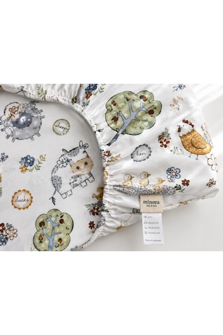 Minora Baby&kids Minora %100 Pamuk Ranforce Anne Yanı Park Yatak Lastikli Bebek Çarşafı Ve Yastık Kılıfı Seti 70x120 - 35x45 - Hayvanlar