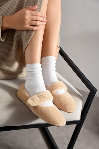 Nmoda Ultra Yumuşak Peluş Kadın Ev Babeti Ses Yapmaz Hafif Taban Panduf Vizon