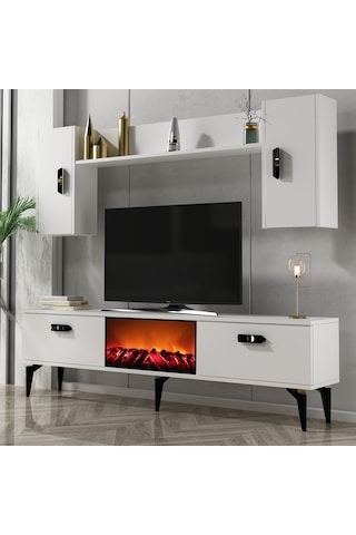 Pluss Şömineli Tv Ünitesi Takımı Beyaz-beyaz