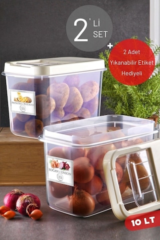 Nandy Home 2'li Set 10 Lt Kolay Kayar Kapaklı Etiketli Multibox Patates & Soğan Saklama Kabı Çok Renkli