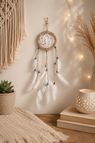 Mini Düş Kapanı Bambu Çember Araba Dikiz Ayna Süsü El Yapımı Tüylü Bohem Oto Aksesuar Dreamcatcher