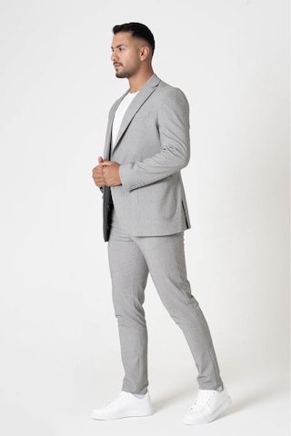 Modmen Slim Fit Çizgili Erkek Gri Takım Elbise Mşk Gri