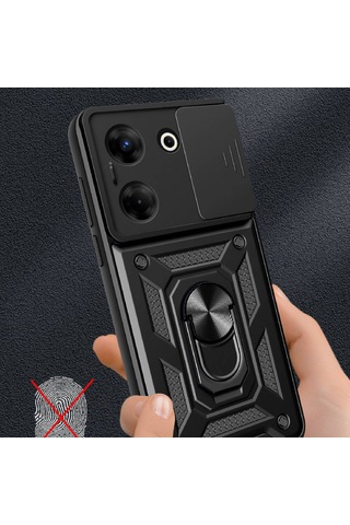 Tecno Camon 20 Pro 5g Kılıf Sürgülü Kamera Koruyucu Manyetik Standlı Tank Koruma Ata Pro Tech Siyah