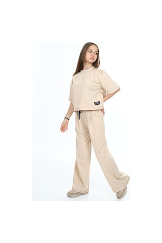 Kız Çocuk %100 Pamuk Oversize Yarım Kol Alt-üst Eşofman Takım-eşt-0012 Bej