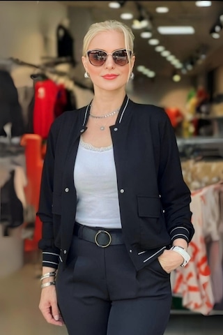 Ribanalı Çıtçıtlı Cepli Ceket Siyah