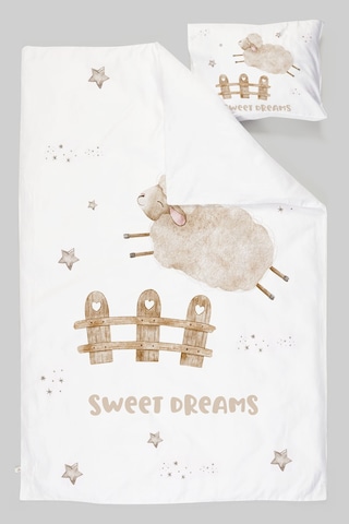 Organik Tek Kişilik Nevresim Takımı 160x220 - Mışıl Mışıl Kuzucuk Renkli