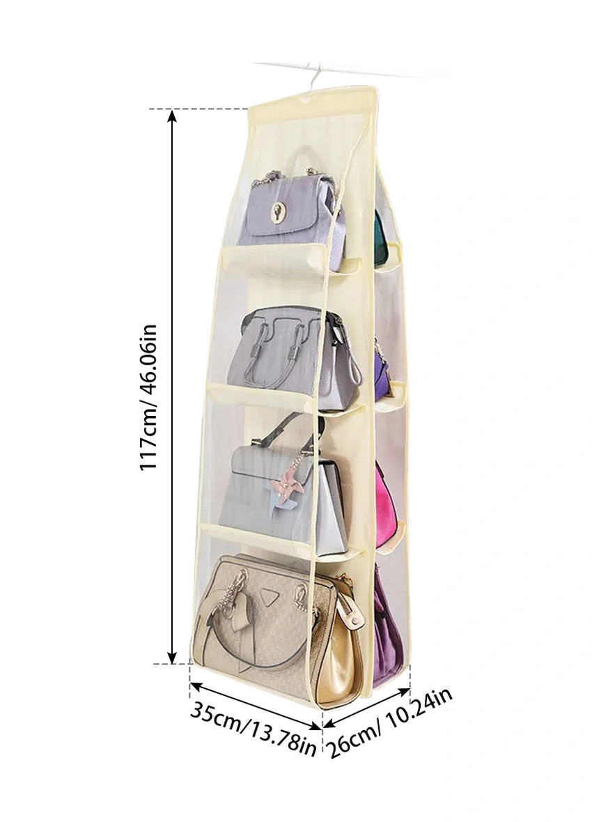 Moveevo Bej 4 Katlı 8 Cepli Çanta Düzenleyici, Növen Kumaş & Pvc, Döner Kanca, Görünür Tasarım, Dolap/kapı Asılı Ev Çanta Saklama Çantası Bej