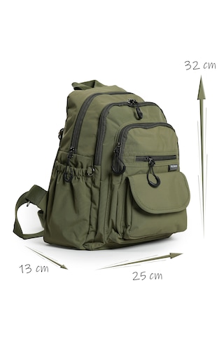 İmaks Küçük Boy 32 Cm Hafif Su Geçirmez Paraşüt Kumaş Çok Gözlü Günlük Kadın Sırt Çantası 8317a Yeşil