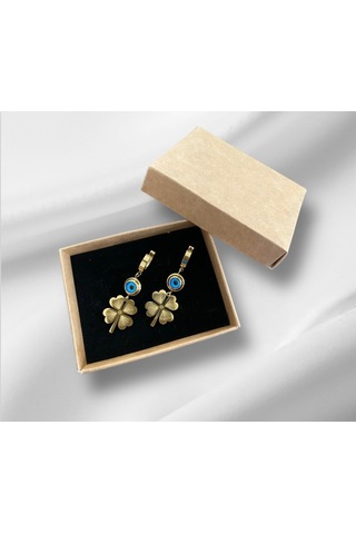 Çelik Yonca Ve Nazar Sallantılı Küpe