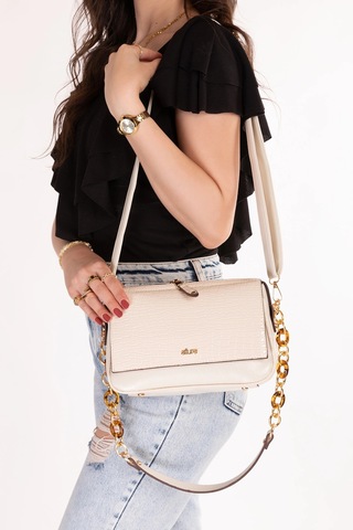 Gondol Kadın Çift Bölmeli El Ve Omuz Çantası Ald.1153 Bej Croco
