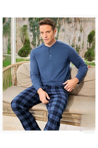 Pijamoni Erkek Düğme Yaka Uzun Kol Mevsimlik Pijama Takımı 6810/19 - 1 Adet Mavi
