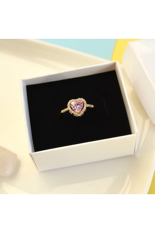 Pembe Kalpli Yüzük Ayarlanabilir Yüzük Hediye Paketli Yüzük Ciddi İlişki Yüzüğü Sevgili Yüzüğü Gold