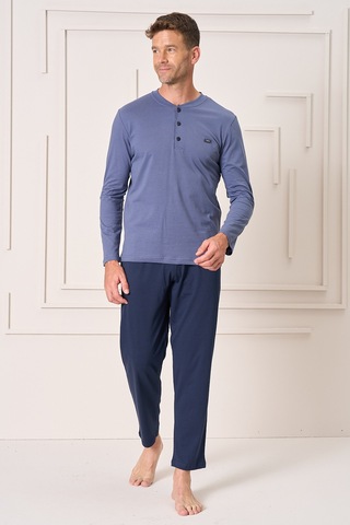 Erkek Pamuk Uzun Kol Pijama Takımı 4103 İndigo İndigo