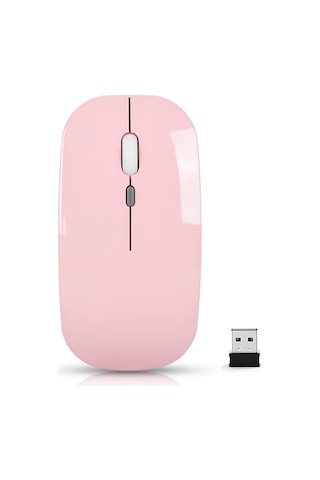 Kablosuz Bilgisayar Faresi Şarj Edilebilir Sessiz Fare 2.4g Ultra İnce Usb Alıcı Lazer Fare Pembe Diğer