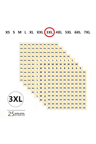 3xl Yapışkanlı Çapı-25mm Yuvarlak Beden Etiketi 210 Adet 200 Adet