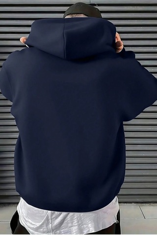 Tarz Cool Regular Kapüşonlu Sweatshirt Erkek Unisex 3 İplik Şardonlu %100 Pamuk Basic Hoodie Lacivert