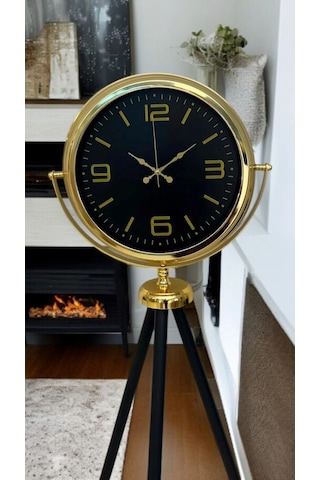 Gold Dekoratif Tasarım Tripod Ayaklı Saat Çok Renkli