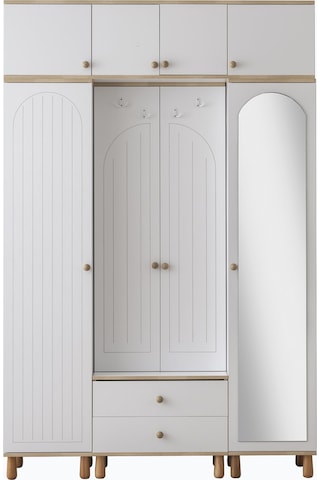 Dejavu Asklıklı Çekmeceli Ayakkabılık Portmanto 160x40x204cm Beyaz