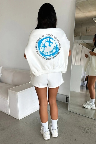 Unisex Kapüşonlu Sweatshirt - Relax Baskılı Oversize Hoodie Beyaz