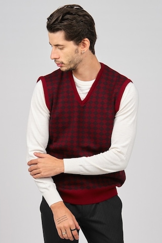 Pave Erkek Desenli Yünlü Süveter 4539011 Bordo-Bordo
