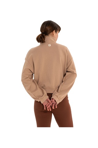 Inguz Dik Yaka Fermuarlı Organik Pamuk Sweatshirt Bej
