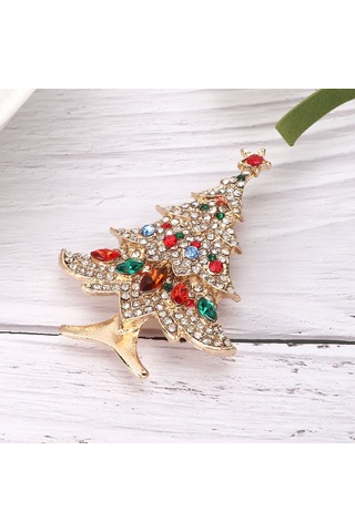 Mufunye Kırmızı Taşlı Noel Ağacı Desenli Yetenekli Broş - Kaliteli Alyaş材质 - Partiler Ve Hediyeler İçin Ideal Diğer