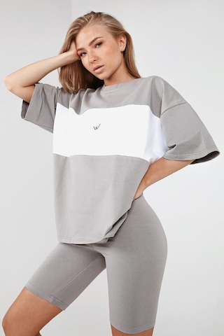 Madmext Mad Girls Boyalı Gri Nakışlı Tişört Mg1421-boyalı Gri